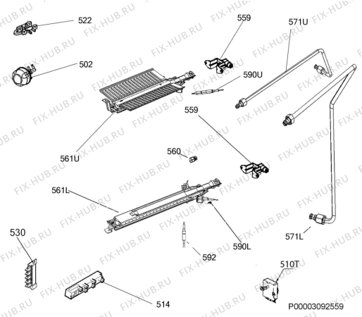 Взрыв-схема плиты (духовки) Zanussi ZCG512G1XA - Схема узла Functional parts